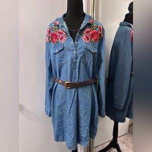 Rose Embroidered Denim Mid Dress Festivalesque Country Gal